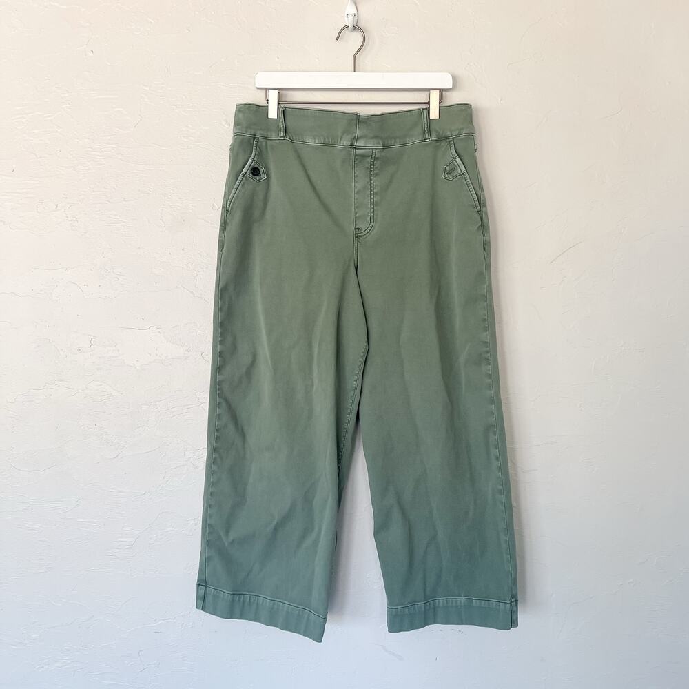 SPANX Stretch Twill Cropped Wide Leg Pants Olive Green High Rise Shaping 20312R